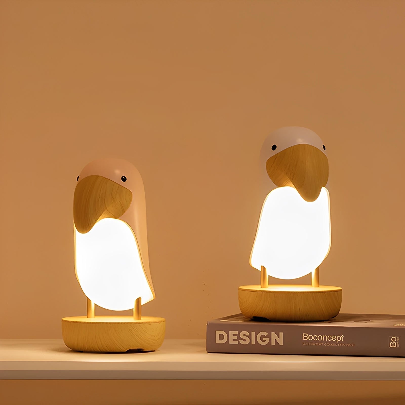 Minimalist Bird Night Light - USB Rechargeable Soft Ambient Illumination with Wooden Accents, Ideal for Bedroom and Reading Nook 