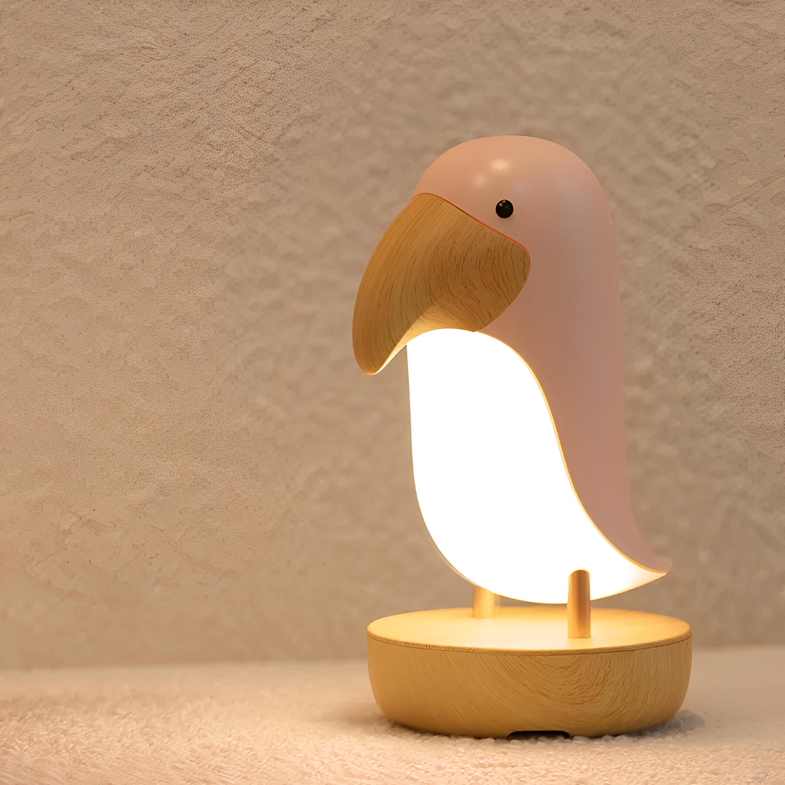 Minimalist Bird Night Light - USB Rechargeable Soft Ambient Illumination with Wooden Accents, Ideal for Bedroom and Reading Nook 
