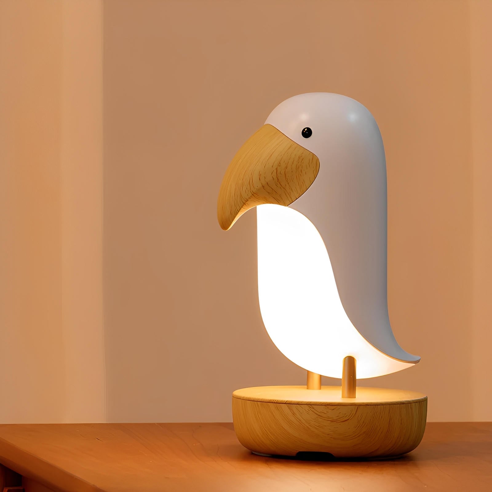 Minimalist Bird Night Light - USB Rechargeable Soft Ambient Illumination with Wooden Accents, Ideal for Bedroom and Reading Nook 