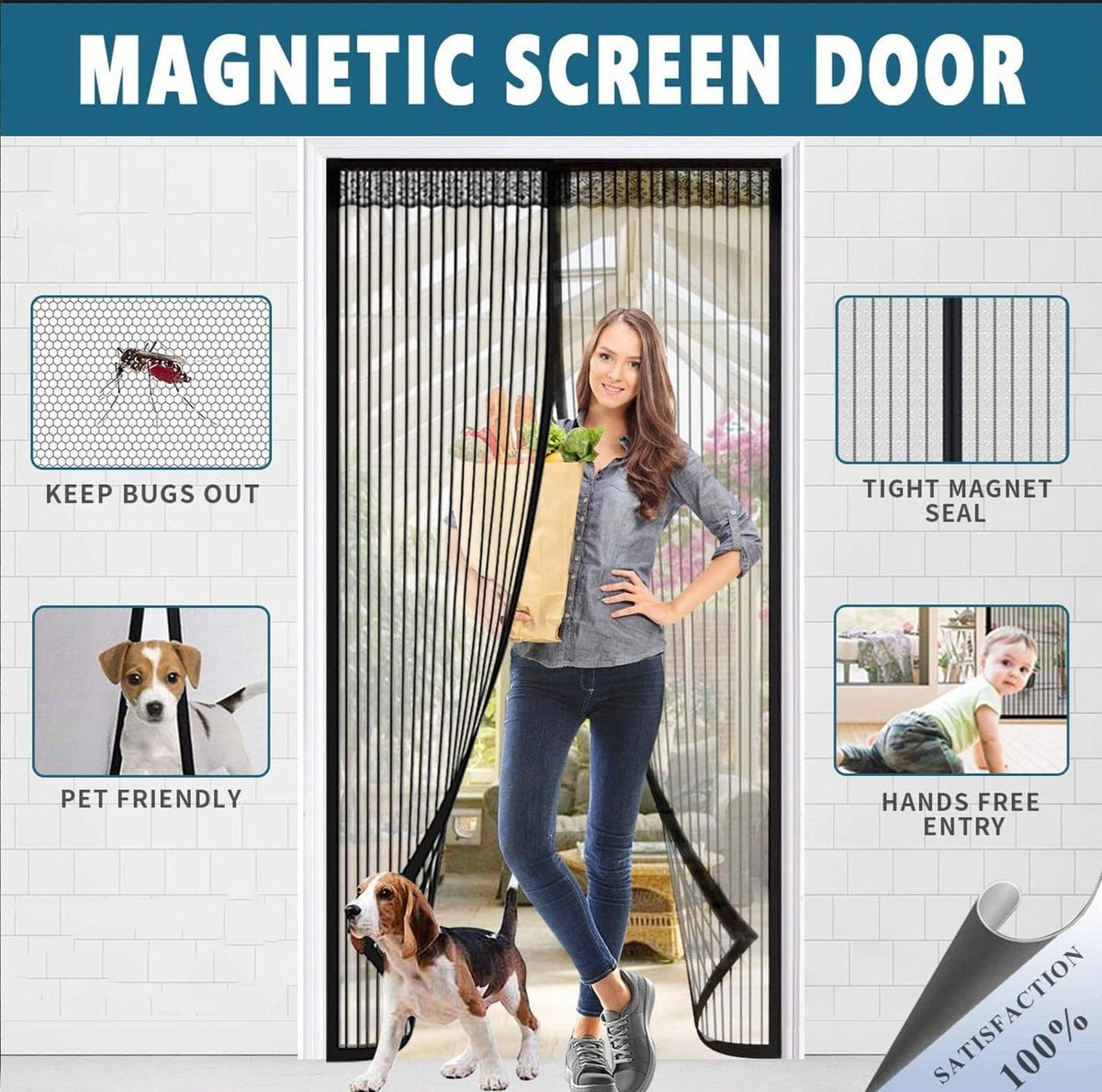 Mira Magnetic Mesh Door Screen | Auto-Close Bug Barrier for Easy Walk-Through Entry