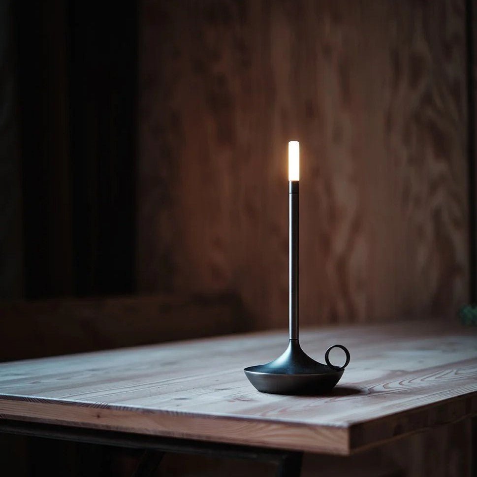 Modern Cordless Lamp with Touch Dimming – Rechargeable Battery Operated Candlestick Light in Brushed Aluminum Design 