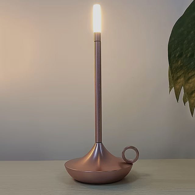 Modern Cordless Lamp with Touch Dimming – Rechargeable Battery Operated Candlestick Light in Brushed Aluminum Design 
