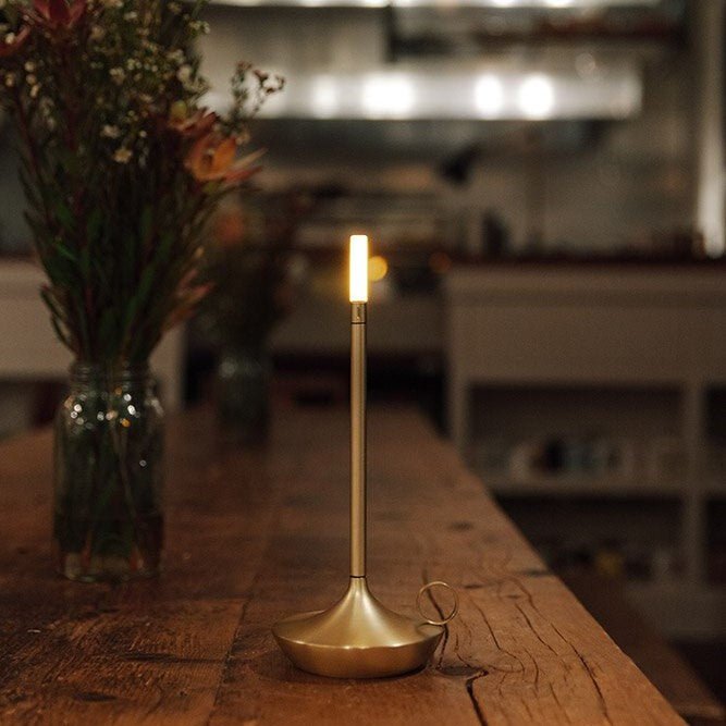 Modern Cordless Lamp with Touch Dimming – Rechargeable Battery Operated Candlestick Light in Brushed Aluminum Design 