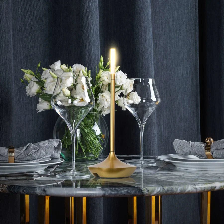 Modern Cordless Lamp with Touch Dimming – Rechargeable Battery Operated Candlestick Light in Brushed Aluminum Design 