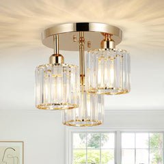 Modern Crystal Semi-Flush Ceiling Light – Elegant Iron and Glass Fixture for Bedroom and Living Room