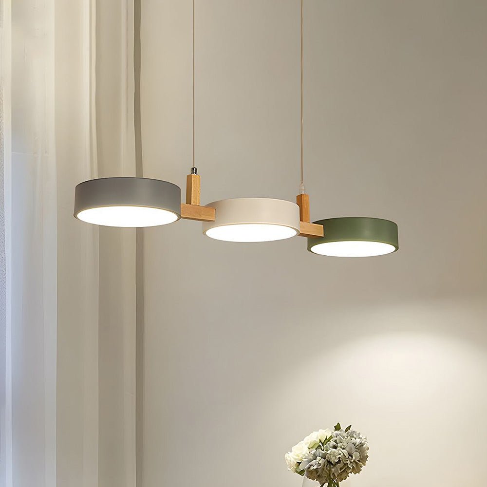 Modern Flush Mount Ceiling Light Fixture, Nordic Design with Metal and Wood, 3 Integrated LED Lights for Kitchens and Living Spaces 