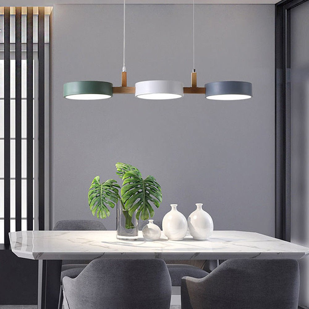 Modern Flush Mount Ceiling Light Fixture, Nordic Design with Metal and Wood, 3 Integrated LED Lights for Kitchens and Living Spaces 