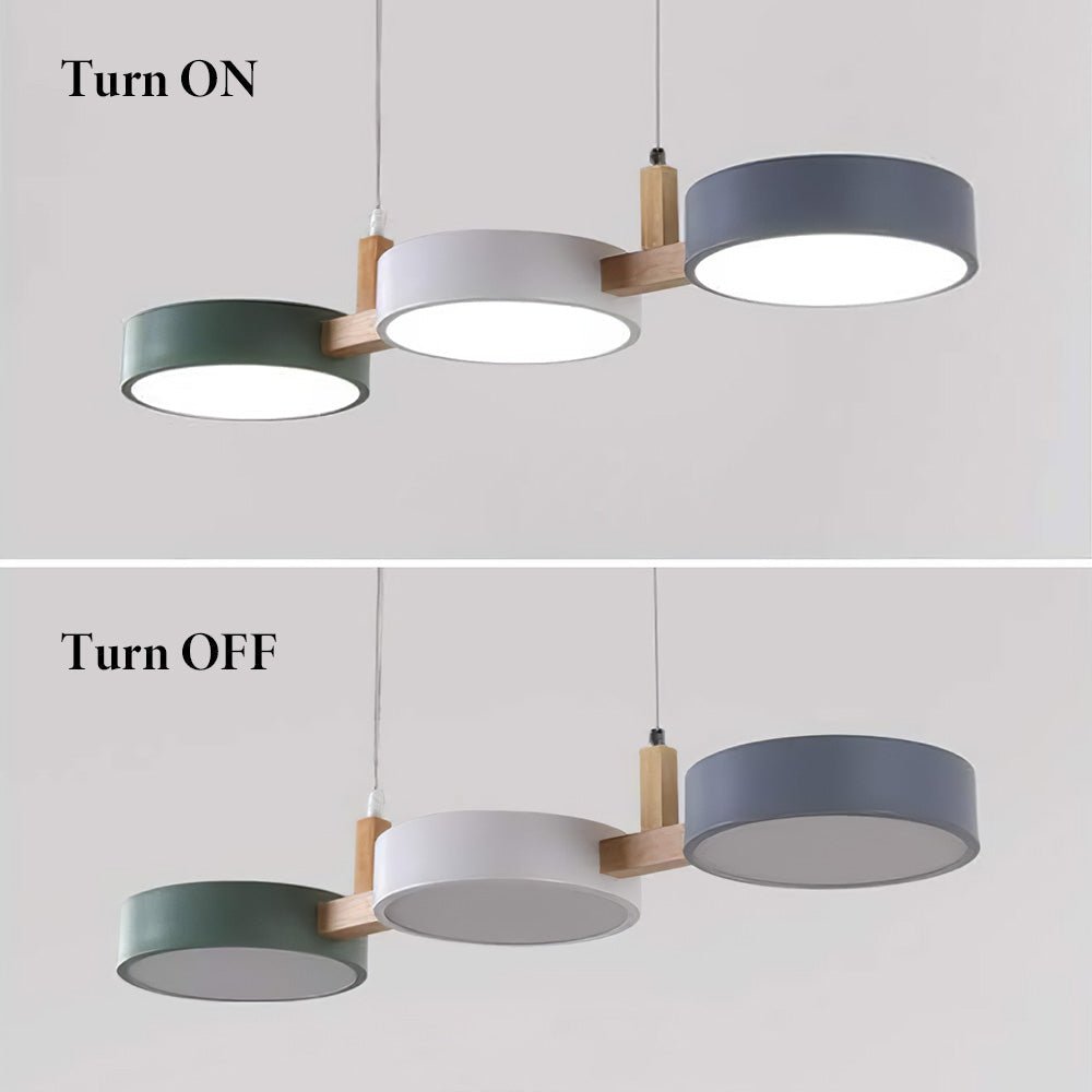 Modern Flush Mount Ceiling Light Fixture, Nordic Design with Metal and Wood, 3 Integrated LED Lights for Kitchens and Living Spaces 