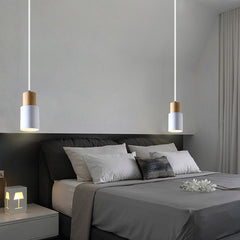 Modern Pendant Light with Colorful Cylinder Design – Iron and Wood Fixture