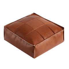 Moroccan Faux Leather Pouf Floor Cushion with Stitched Grid Design – Versatile Accent for Modern and Cozy Spaces