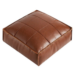 Moroccan Faux Leather Pouf Floor Cushion with Stitched Grid Design – Versatile Accent for Modern and Cozy Spaces