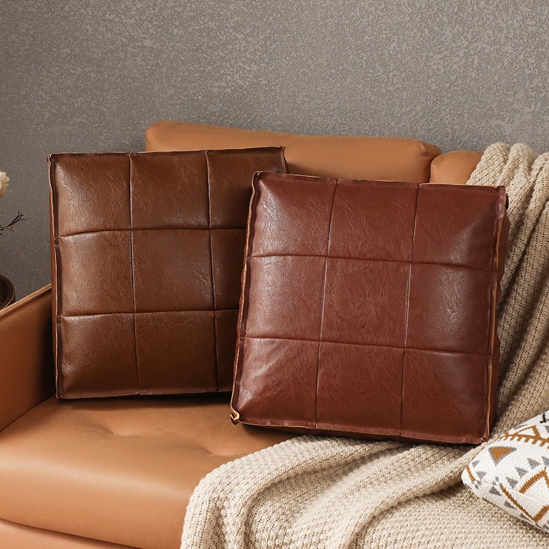 Moroccan Faux Leather Pouf Floor Cushion with Stitched Grid Design – Versatile Accent for Modern and Cozy Spaces