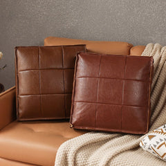 Moroccan Faux Leather Pouf Floor Cushion with Stitched Grid Design – Versatile Accent for Modern and Cozy Spaces
