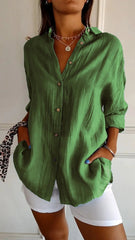 Prism Pleated Plus Size Lapel Shirt | Long Sleeve Breathable Spandex Top