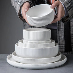 Ribbed Ceramic Dinnerware Set - 25-Piece Matte Finish Dinner Set with Modern Design and Easy Clean Plates