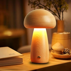 Rustic Wooden LED Lamp with Adjustable Brightness – Rechargeable, Portable Design for Cozy Ambiance, Large and Small Sizes Available