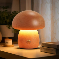 Rustic Wooden LED Lamp with Adjustable Brightness – Rechargeable, Portable Design for Cozy Ambiance, Large and Small Sizes Available