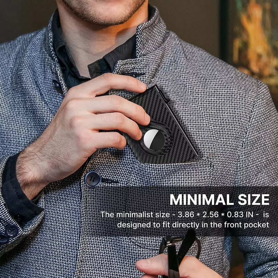 Carbon Fiber Leather Card Holder with Smart Airtag Slot (+Free Gift Included) 