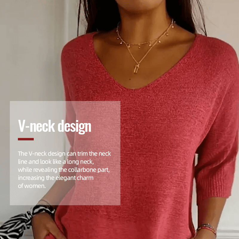Sierra V-Neck Knit Top | Solid Color Layering Blouse | Sizes S-5XL