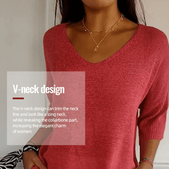 Sierra V-Neck Knit Top | Solid Color Layering Blouse | Sizes S-5XL