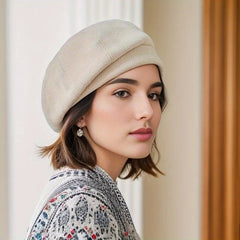 Sierra Women's Beret Hat | 100% Wool, Checkered Design