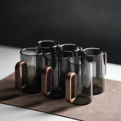 Smoked Gradient Glass Mug with Wooden Handle – Stylish and Heat-Resistant Coffee and Tea Mug