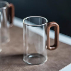 Smoked Gradient Glass Mug with Wooden Handle – Stylish and Heat-Resistant Coffee and Tea Mug