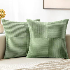 Soft Corduroy Throw Pillow Covers Set of 4 – 18x18 Decorative Pillows with Modern Boho Grid Design