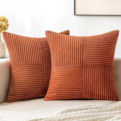 Soft Corduroy Throw Pillow Covers Set of 4 – 18x18 Decorative Pillows with Modern Boho Grid Design