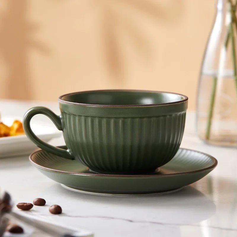 Stoneware Mug Set with Ergonomic Handles and Matching Saucer – Elegant Coffee and Tea Cup Set for Daily Use