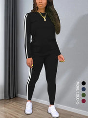 Striped Knit Outfit Set | Round Neck Long Sleeve Top With Coordinating Pants