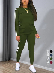 Striped Knit Outfit Set | Round Neck Long Sleeve Top With Coordinating Pants