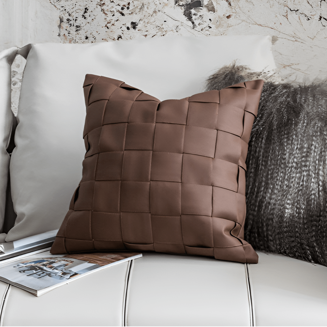 Textured Faux Leather Decorative Pillow Case – Cozy Throw Pillow Cover in Deep Espresso Brown, 26x12 & 18x18 Inches