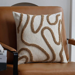VeluraWave™ Plush Decorative Pillow – 18 Square Ivory Chenille with Abstract Design