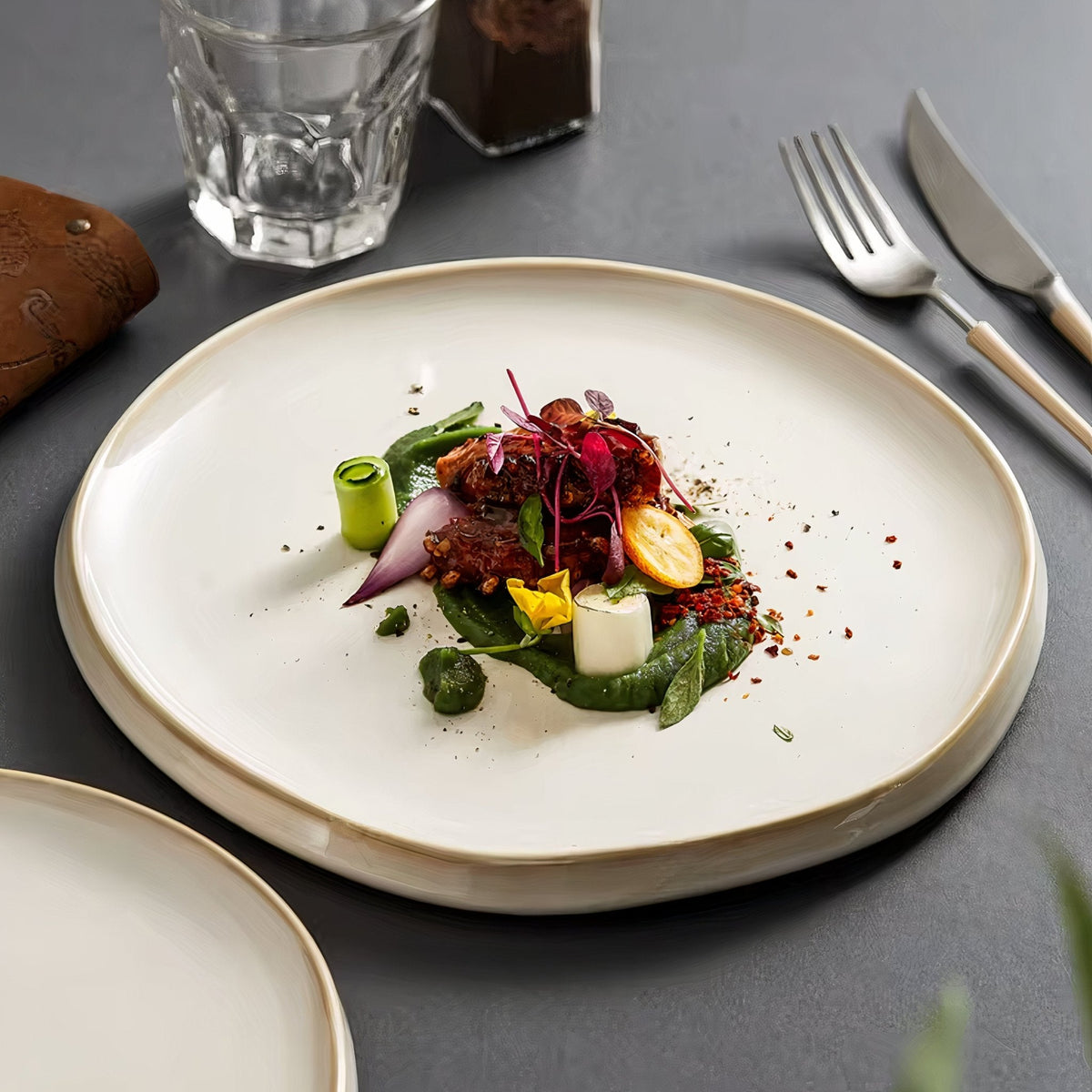 VeroMoss™ Durable Ceramic Plates with Irregular Edges – Perfect for Every Meal