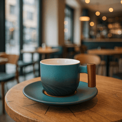 Vintage Ceramic Coffee Cup with Wooden Handle – 180ml Capacity for Cappuccinos, Handcrafted Design