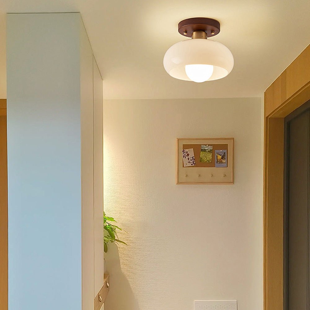 Vintage Glass Ceiling Light with Wood Accents for Hallways and Entryways