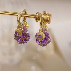 Violet Glow Hoop Earrings | Gold Plated Latch-Backs with Crystal Orb