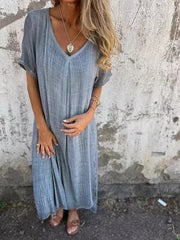 Willow Cotton-Linen V-Neck Midi Dress | Breathable Summer Style