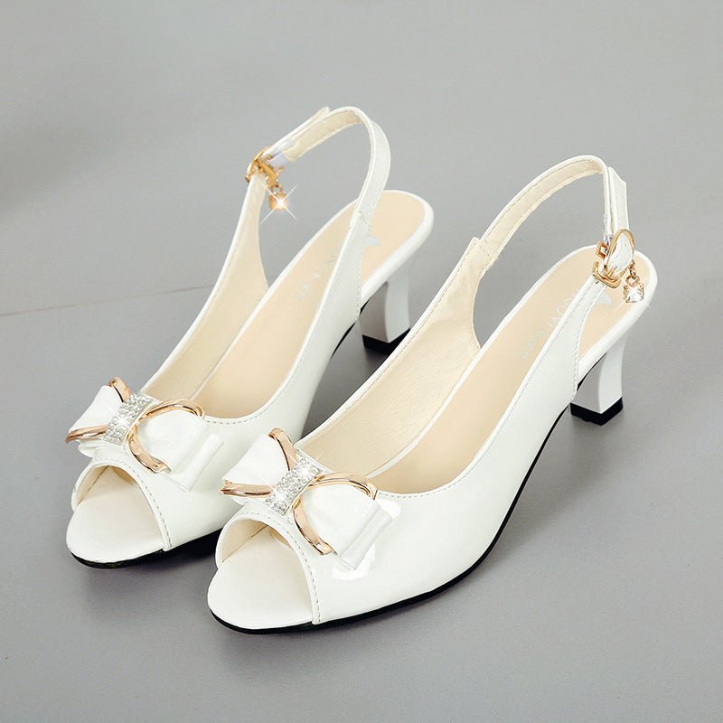 Willow Mid-Heel Peep-Toe Slingback Sandals | Rhinestone Bow Accent