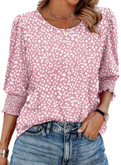 Willow 3/4 Sleeve Blouse | Smocked Cuffs & Curved Hem