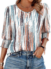 Willow 3/4 Sleeve Blouse | Smocked Cuffs & Curved Hem