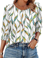 Willow 3/4 Sleeve Blouse | Smocked Cuffs & Curved Hem