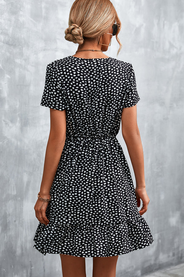 Fashion Dots Print V Neck Casual Dress Beachsissi