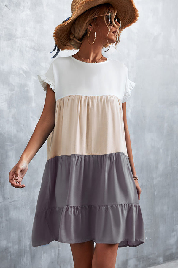 Fashion Color Block Round Neck Casual Dress Beachsissi