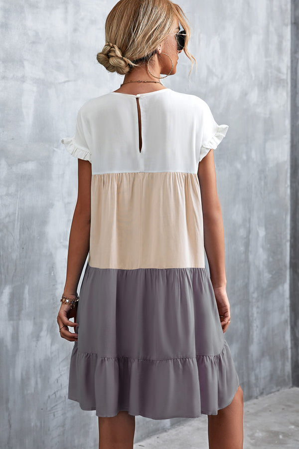 Fashion Color Block Round Neck Casual Dress Beachsissi