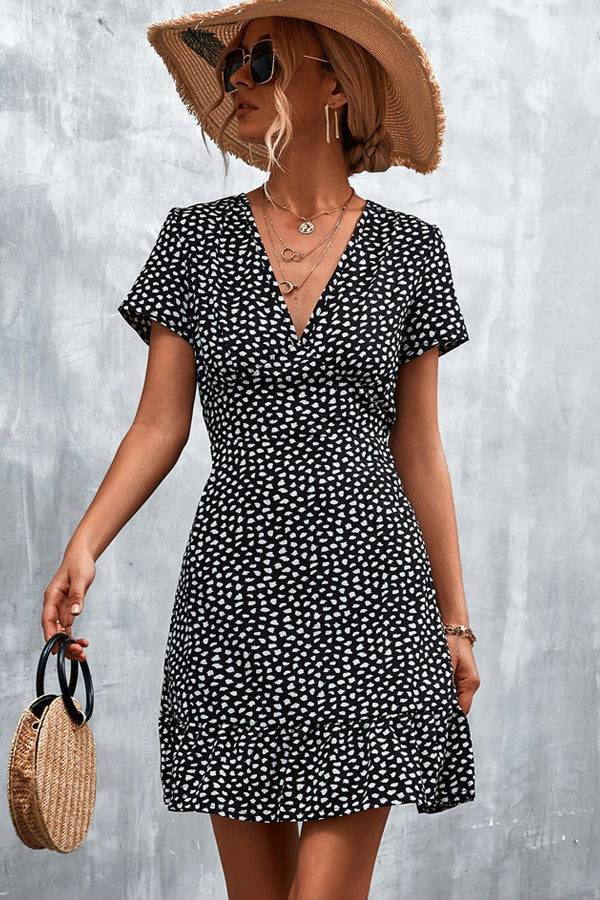 Fashion Dots Print V Neck Casual Dress Beachsissi