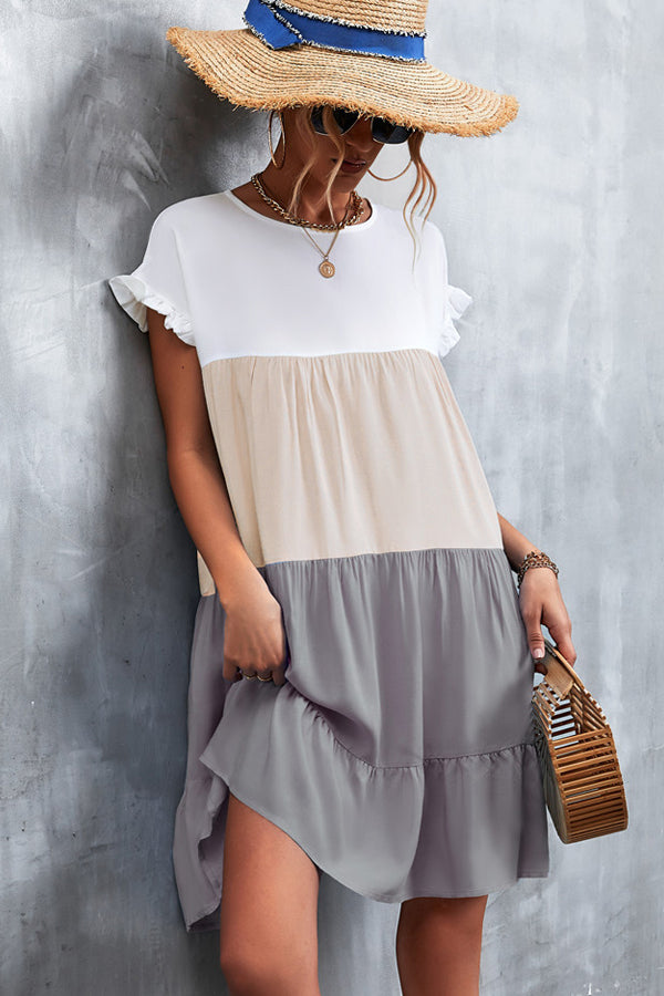 Fashion Color Block Round Neck Casual Dress Beachsissi