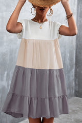Fashion Color Block Round Neck Casual Dress Beachsissi