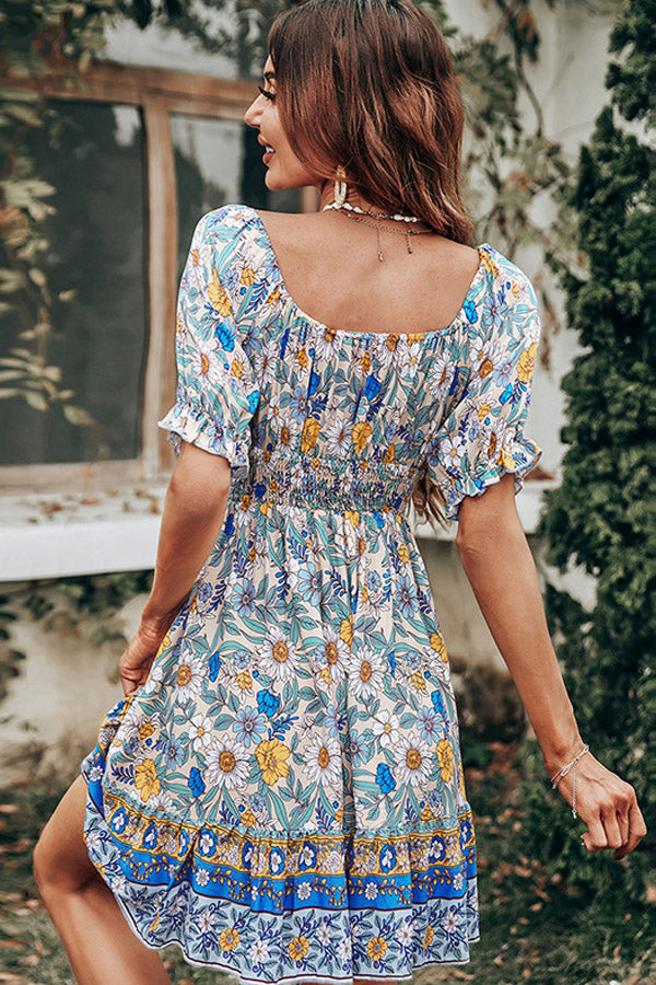 Fashion Off The Shoulder Floral Print Mini Dress Beachsissi